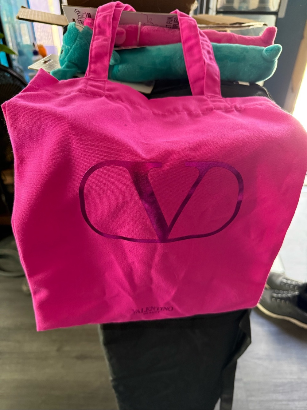 Valentino Beauty Hot Pink Tote with Embossed V Logo